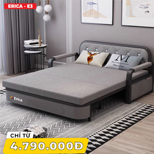 Sofa giường xám hiện đại thương hiệu Erica trong phòng khách kèm giá bán 4.790.000 đồng