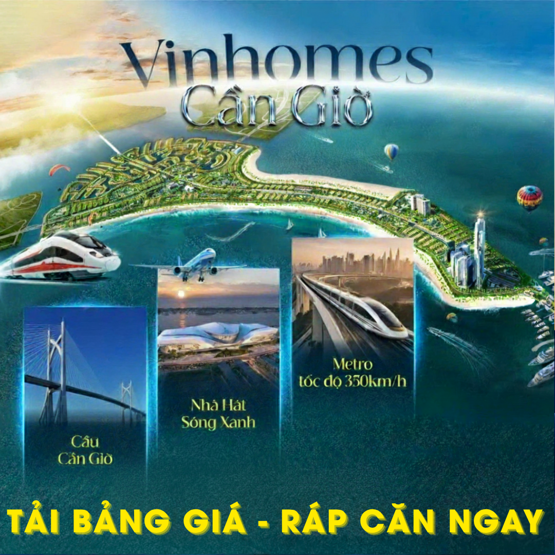 Phối cảnh dự án Vinhomes Cần Giờ ven biển với cầu Cần Giờ nhà hát Sóng Xanh và tuyến metro tốc độ cao