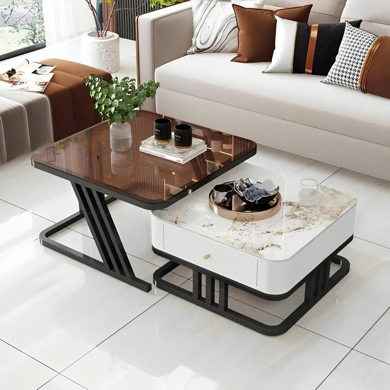 BÀN TRÀ VUÔNG ĐÔI MẶT ĐÁ ERICA – BDV03